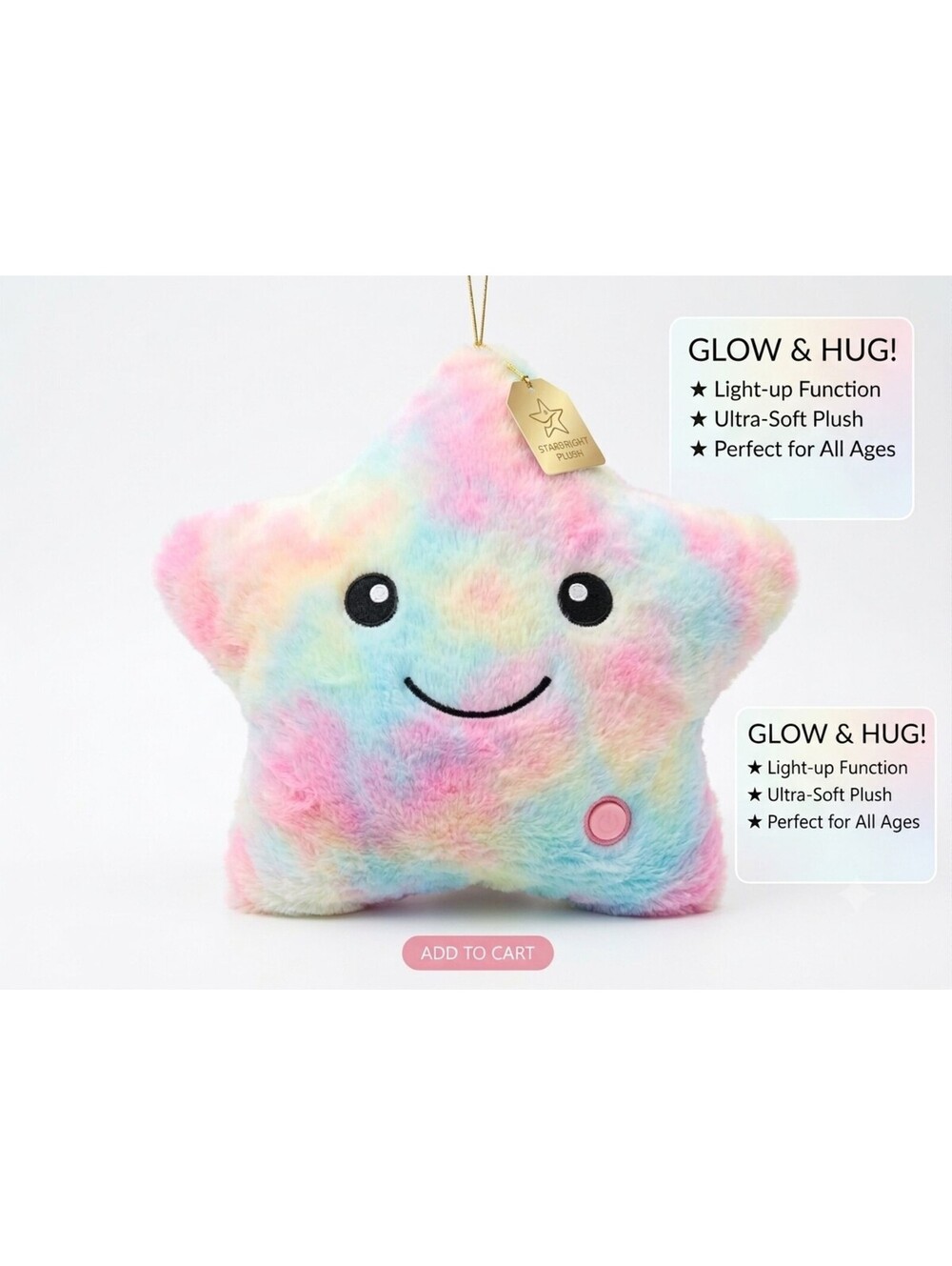 Rainbow Star Plush Pillow LED Light Up Glowing Soft Stuffed Night Light